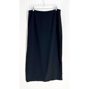 Vtg Ann Taylor Straight Maxi Skirt Plus Sz 14 Black Wool Blend Split Sides Lined